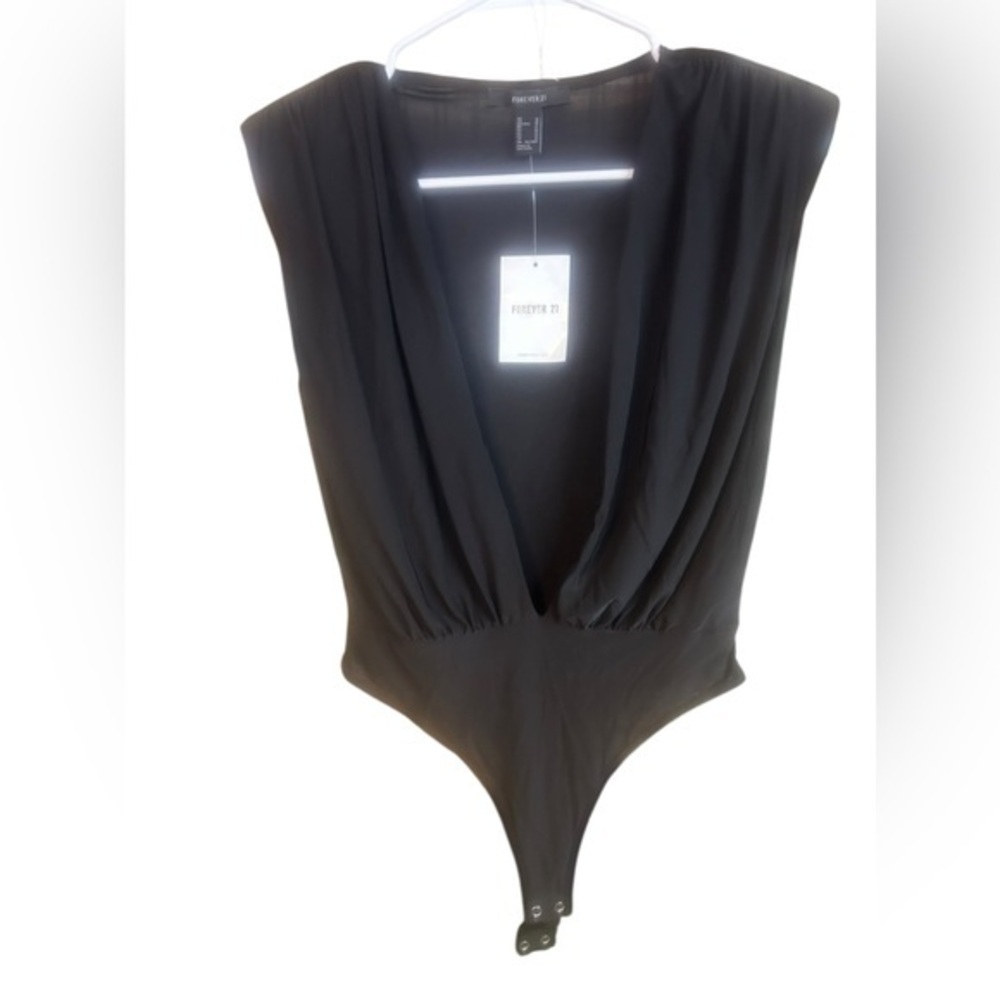Forever 21 Juniors Black Plunging Neck Sleeveless Thong with snaps Medium